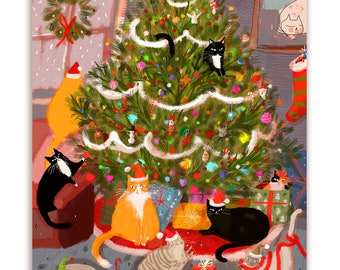 Meowy Christmas Cat Card - Merry Christmas- Funny Christmas Card