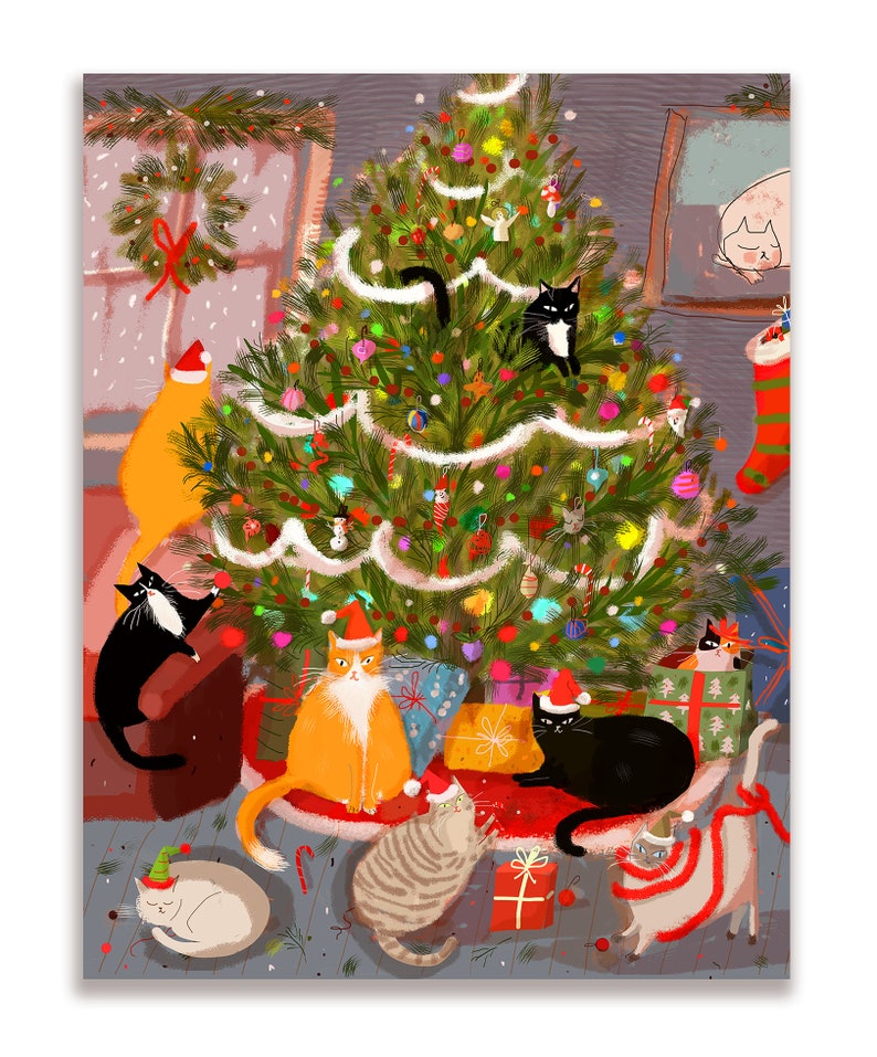 Meowy Christmas Cat Card - Merry Christmas- Funny Christmas Card - Etsy