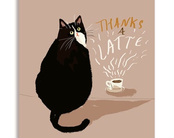 Thanks a Latte Cat Card - Coffee Cat Thank You Card