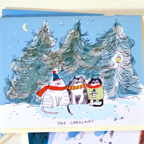 The Carolers Christmas Card Christmas Cat Card - Etsy