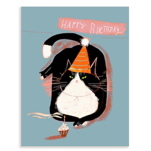 Cupcake d'anniversaire - Carte de joyeux anniversaire avec chat - Bleu - Couleur de l'édition spéciale