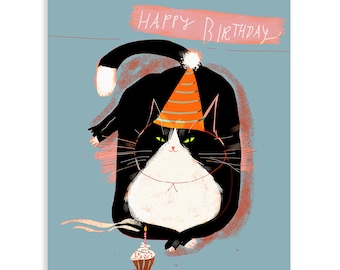 Birthday Cupcake- Happy Birthday Cat card - Blue - Special Edition Color