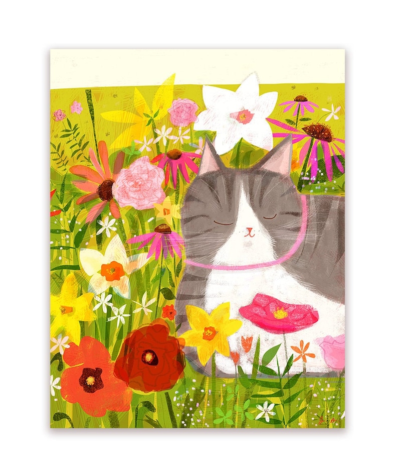 Spring Card Flower Baby Cat Card