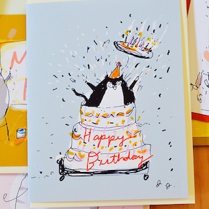 Gâteau géant - Carte d'anniversaire amusante - Chat