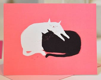 Love Pile Cat Card -  Love Card - Love You Cat Card - Black & White Cat