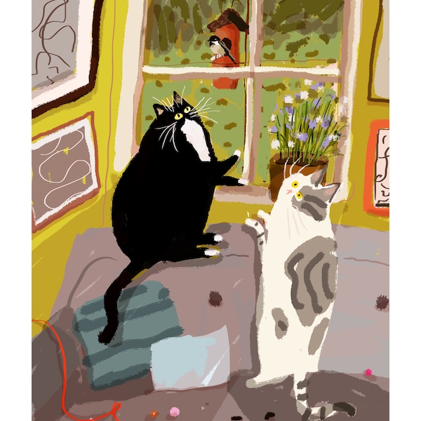 Bird Watch- Cat Print - Cat Art - Bird Watching