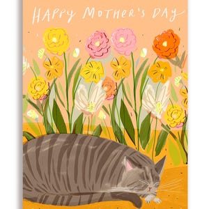 Happy Mother's Day Card - Garden Cat Card - Blank inside