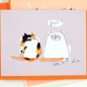 Tarjeta divertida de Halloween: Abucheo, amante de los gatos, disfraz de gato, tarjeta de Halloween con gato