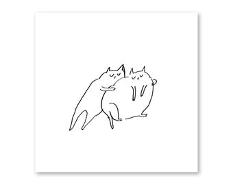 Cat Squeeze- Fine Art Print- Cute Cat Art- Cat Drawing- Ink drawing- Cat Lover