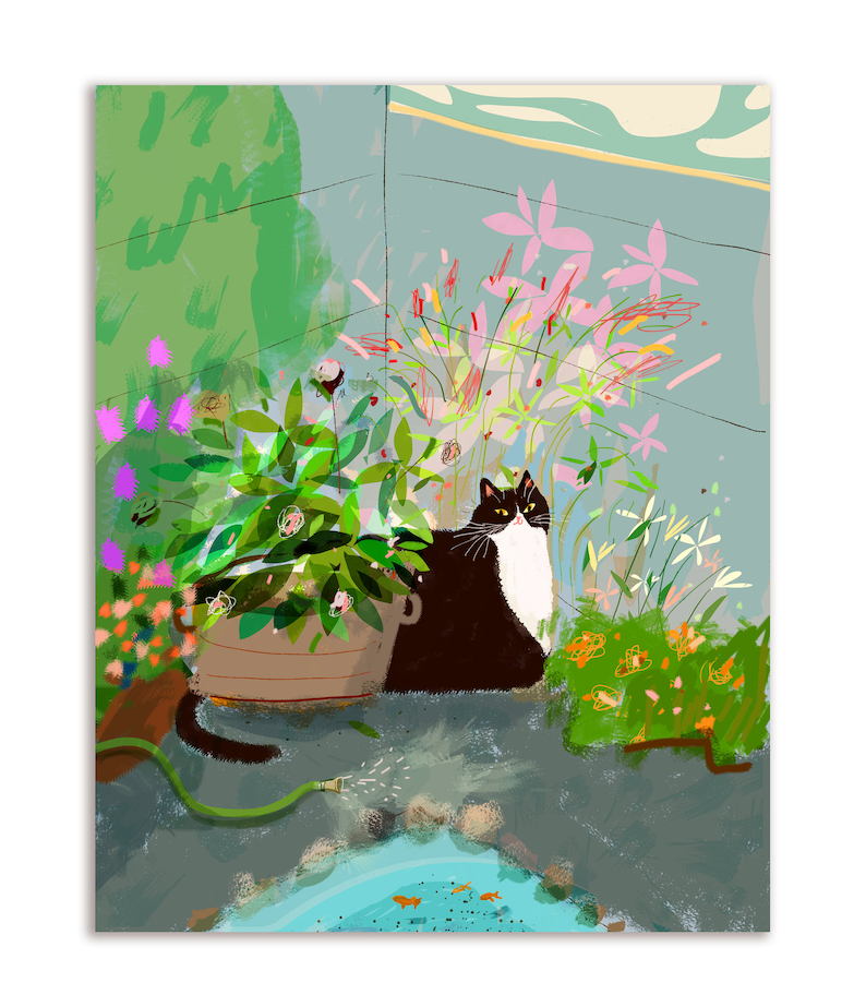 Backyard Bliss Cat Karte Gartenkatze Tuxedo Cat Blank Card Happy Cat Card Bild 1