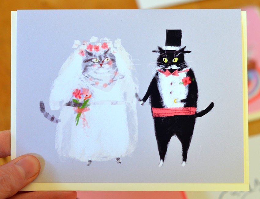 Wedding Card - Bride and Groom Cats - Wedding Cat Card by The Dancing…
