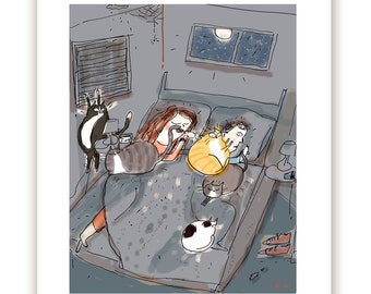A Good Night's Sleep Cat Print- Cat Art - cat Mom and Cat Dad Art