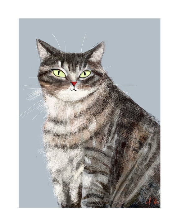 油絵 猫グレー Mr. Chubs 猫プリント - 猫アート - 猫の絵画 - グレー タビー - Etsy 日本