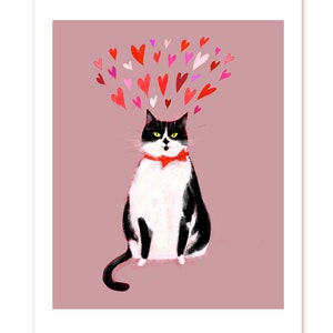 Tuxedo Cat Love Painting- Cat Art- Cat Print