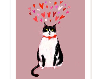 Tuxedo Cat Love Painting- Cat Art- Cat Print