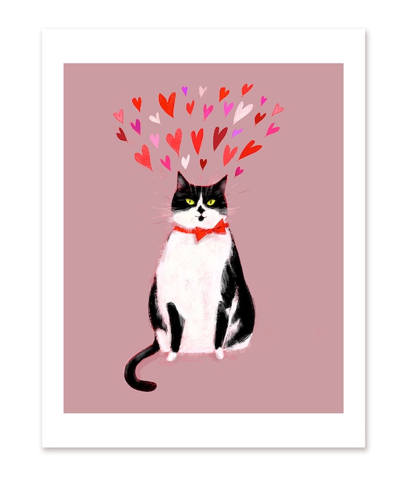 Tuxedo Cat Love Painting- Cat Art- Cat Print