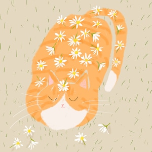 Flower Shower Cat Print - Fine Art Print - Cat Art