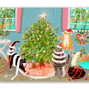 Beach House Christmas Cat Card - Limited Edition