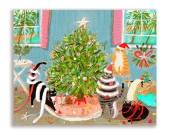 Beach House Christmas Cat Card - Limited Edition