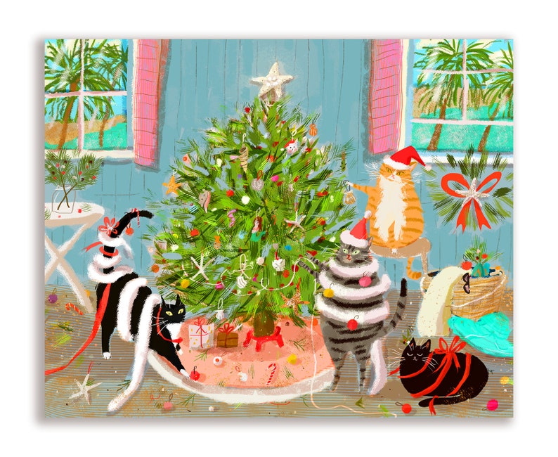 Beach House Christmas Cat Card Limited Edition image 1