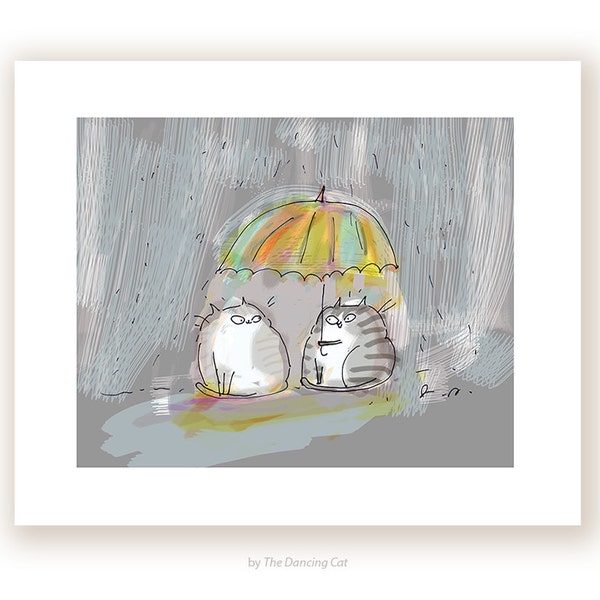 Rainy Day Friend - Cat Print - Gift for Cat Lover