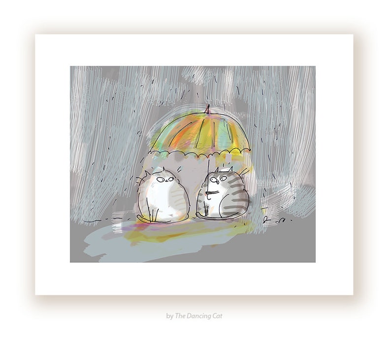 Rainy Day Friend Cat Print Gift for Cat Lover image 1