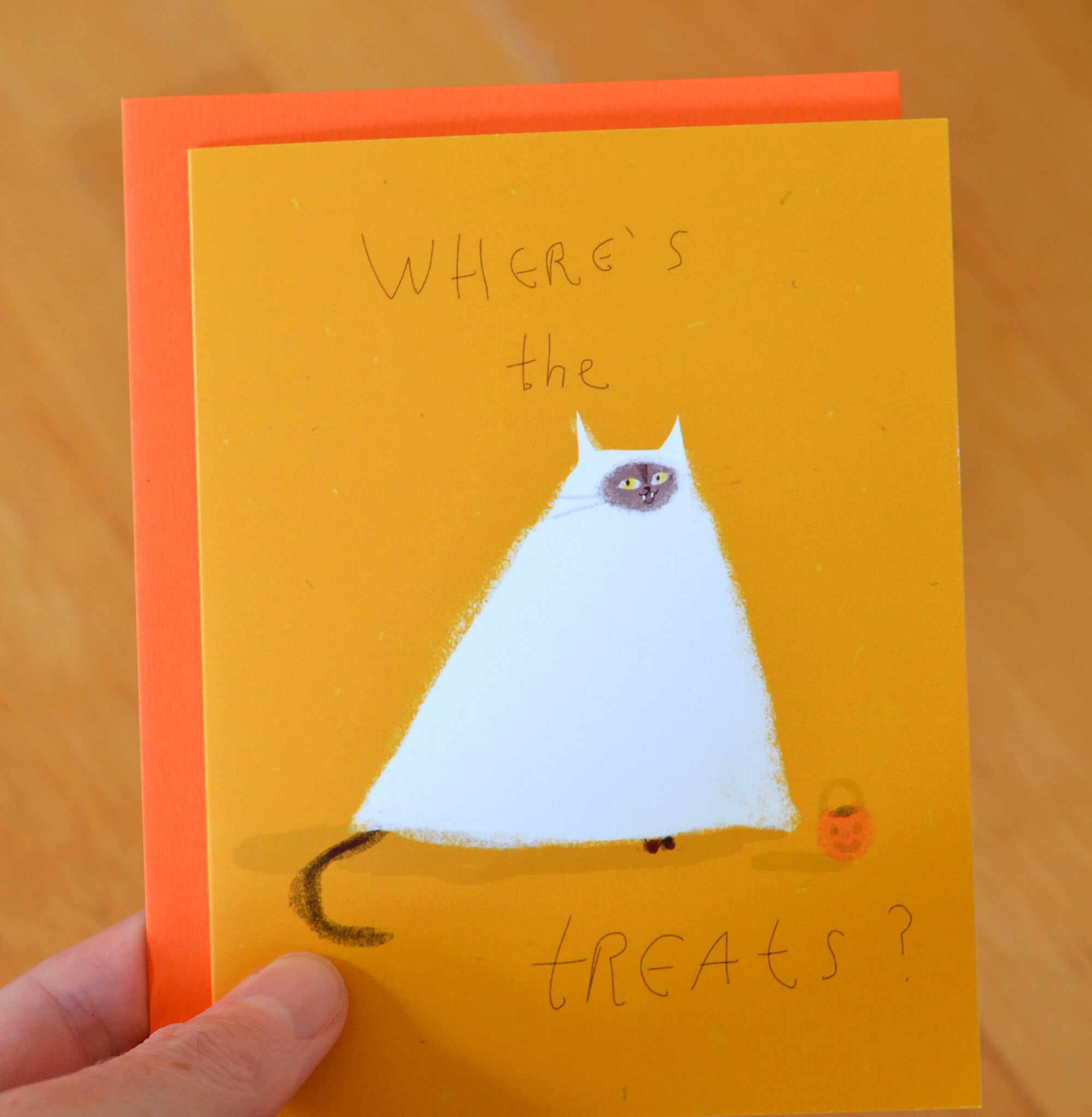 Funny Halloween Card - Cat - Where's the Treats?  - Cat Ghost - T…