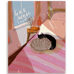 Carte de rétablissement pour chat - Bébés au lit - Carte de sympathie