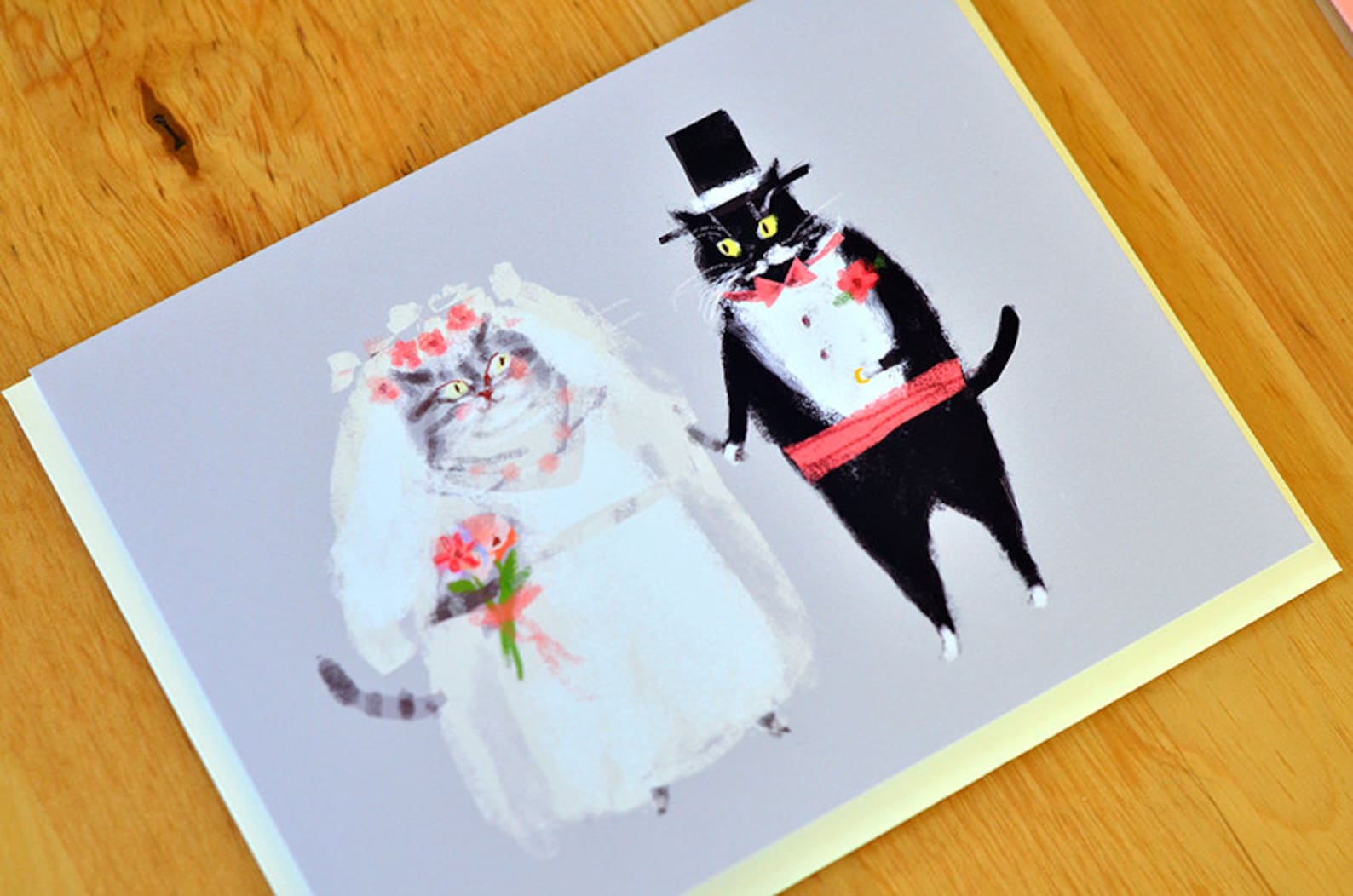 Wedding Card Bride and Groom Cats Wedding Cat Card by the Etsy