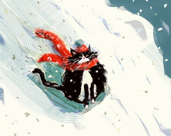 Snow Day Cat Print - Winter Art - Cat Art