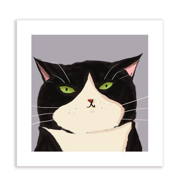 Big Head Cat Print Tuxedo Cat