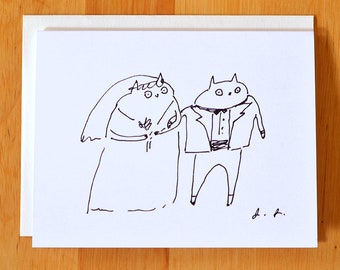 Wedding Cat Card - Black & White- Bride and Groom - Wedding Card