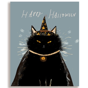 Carte magique d'Halloween de chat noir