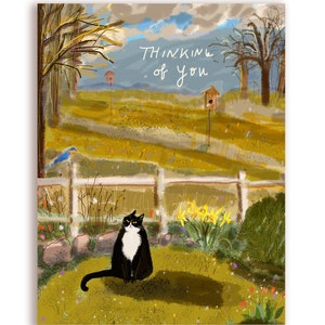 Thinking of You Frühlings-Garten-Katzenkarte - Frühlings-Kunst
