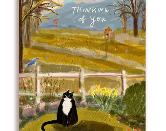 Thinking of You Spring Garden Cat Card - Spring Art