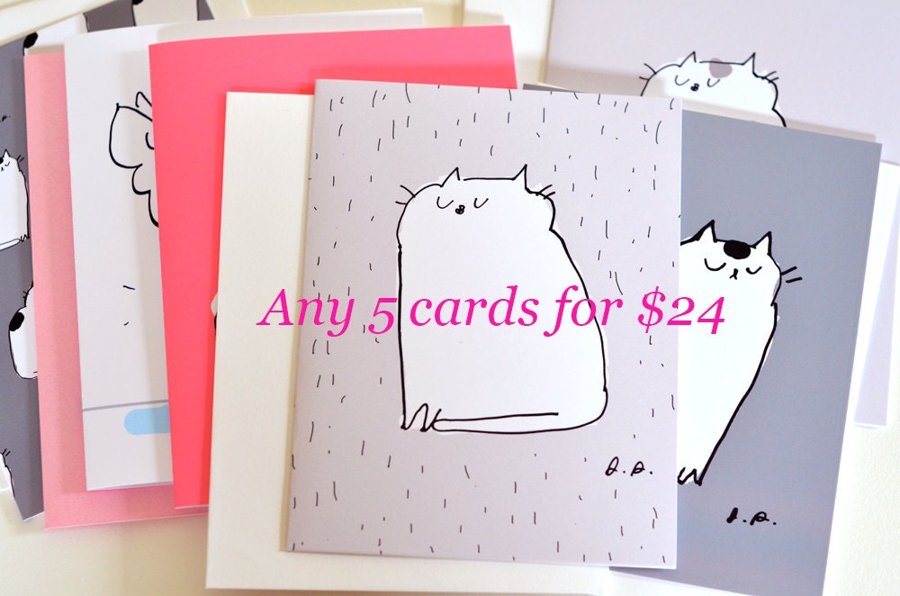 MIXED CARD SET- Choose any 5 cards for 24 dollars- Cat Cards