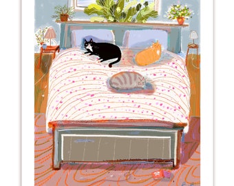 Bed Babies- Cat Print - Cat Painting - Fine Art Print - Cat Mom