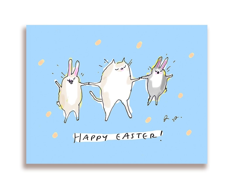 Funny Easter Card Easter Dance Easter Cat Card with bunnies image 1