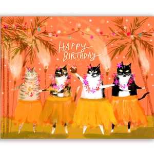Tiki-verjaardag kattenkaart - Luau Cats - kattenverjaardag kattenkaart