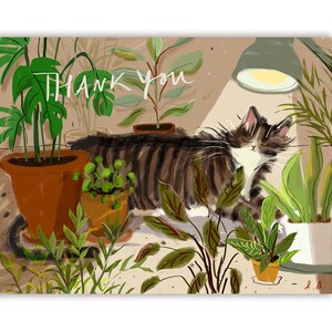 Cartão de agradecimento para gatos - Plantas de interior Kitty - Em branco por dentro