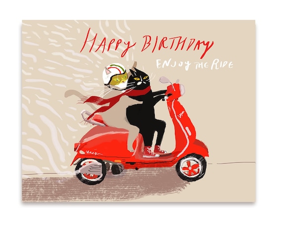 Afie Geburtstagskarte – Retro-Scooter Design, Mini-Poster Format 17x11,5 Cm, Mit Umschlag