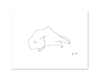 Cat Nap- Ink Drawing- Cat Art Print- Full Body