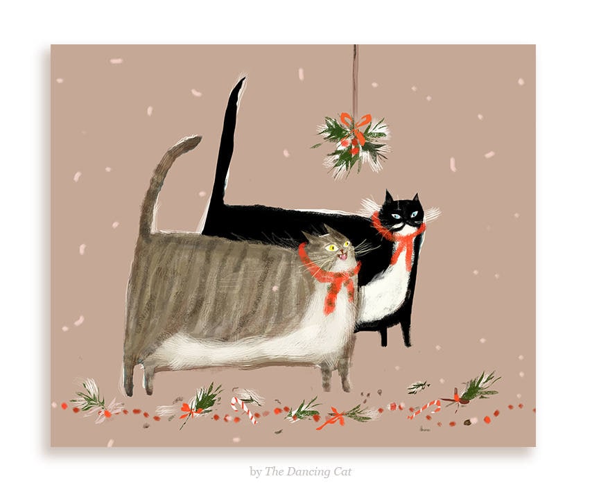 Under the Mistletoe - Christmas Cat Card - Christmas Love Card - Chri…