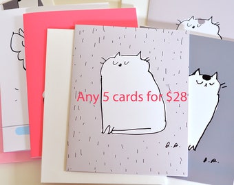 MIXED CARD SET- Choose any 5 cards for 28 dollars- Cat Cards