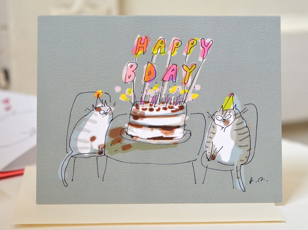 Birthday Cat Card - Birthday Candles - Etsy