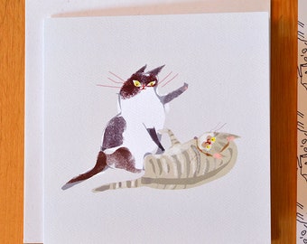 Cat Fight Card - Square Card - Cat Lover