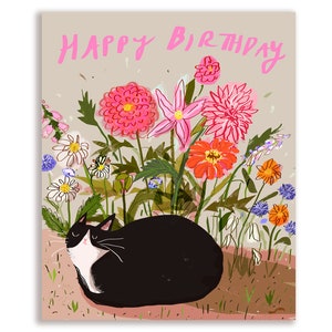 Carte de joyeux anniversaire-carte d'anniversaire de fleur de chat