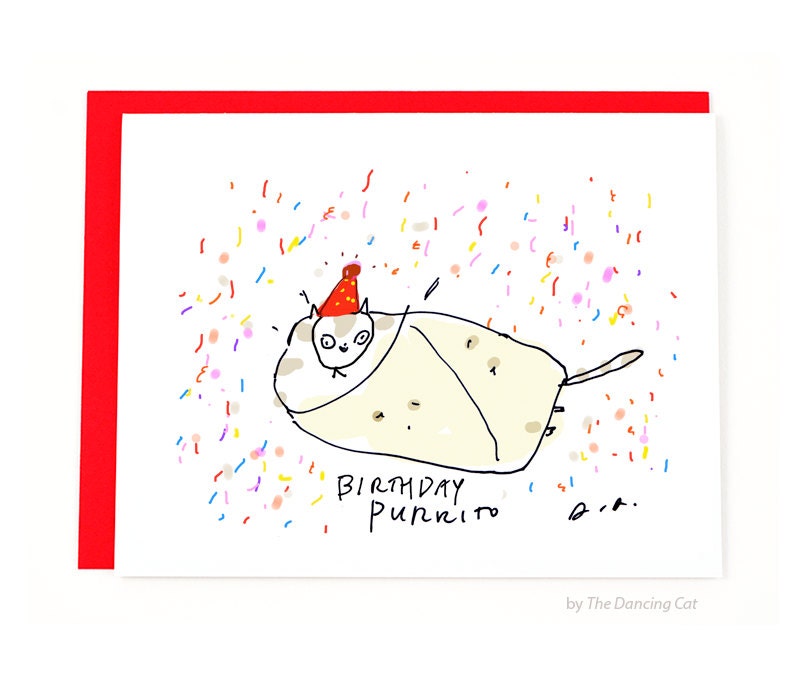 Funny Birthday Card - Birthday Purrito - Cat Birthday Card