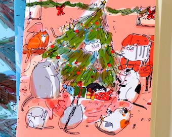 Christmas Cat Card - Funny Christmas Card - Christmas Cat Party