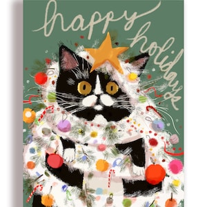 Holiday Decor - Tuxie - Funny Christmas Cat Card